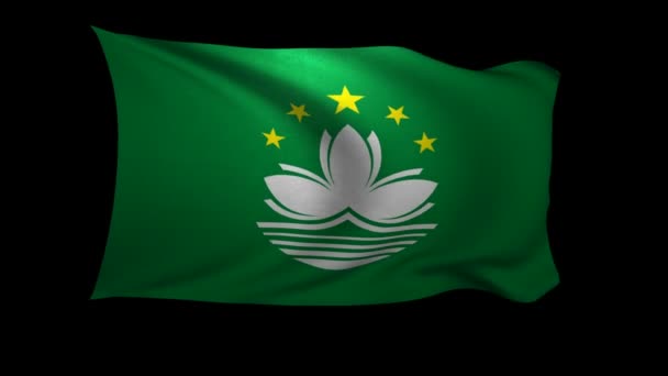 Flag Macau Waving Wind Black Background Background Alpha Channel — Stock Video