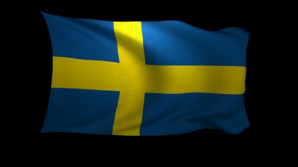 Flag Sweden Waving Wind Black Background Background Alpha Channel — Stock Video