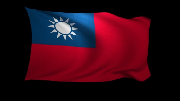 Bandeira Taiwan República China Acenando Vento Sobre Fundo Preto Fundo — Vídeo de Stock