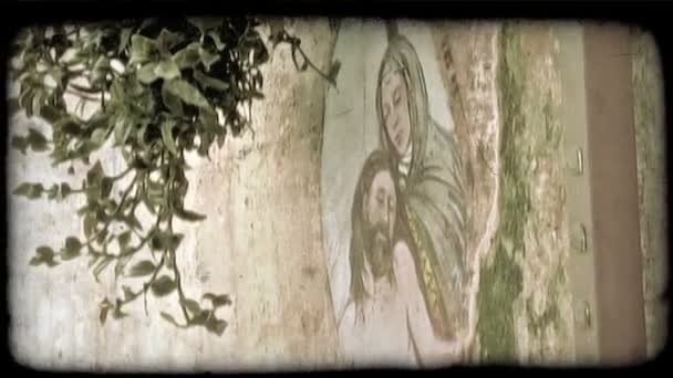 Ett Lås Sått Skott Väggmålning Kristus Vintage Stiliserade Videoklipp — Stockvideo