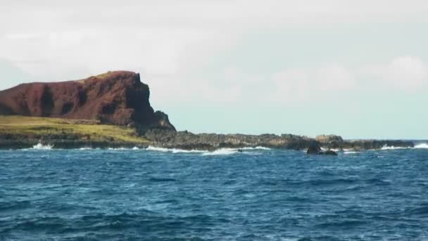 Ondas Rochosas Movem Direção Costa Conectada Penhascos Altos Ilha Havaiana — Vídeo de Stock