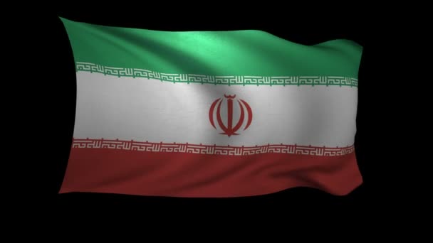 Bandeira Irã Acenando Vento Sobre Fundo Preto Fundo Canal Alfa — Vídeo de Stock