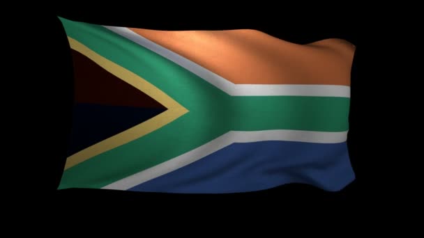 Bandera Sudáfrica Ondeando Viento Sobre Fondo Negro Fondo Canal Alfa — Vídeo de stock