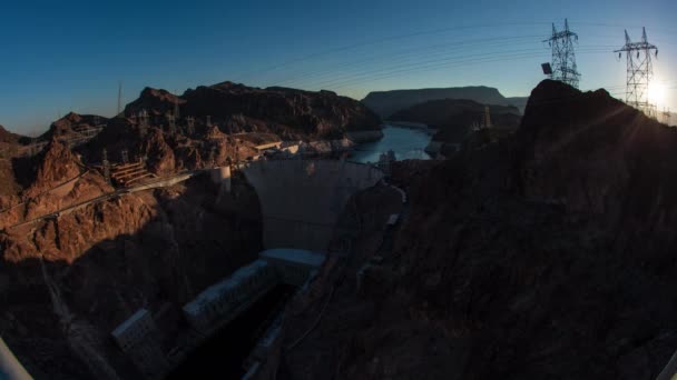 Hoover Barajı Nevada Üzerinde Gündoğumu Lens Ile Kadeh Timelapse Flare — Stok video