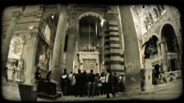 Wide Angle Lens Shot Interior Italian Cathedral Vintage Stylized Video — Stock Video