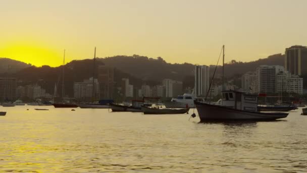 Statiska Skott Guanabarabukten Rio Janeiro Skymningen — Stockvideo