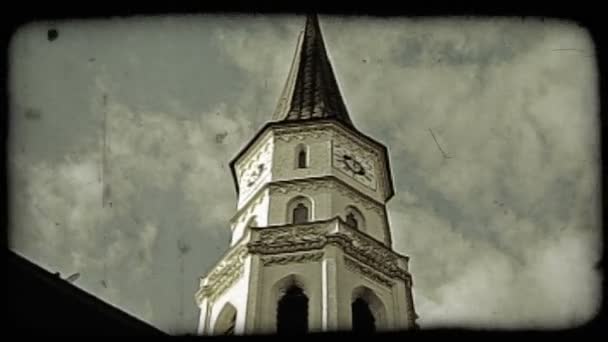 Panning Shot Church Steeple Other Buildings Vienna Vintage Stylized Video — Stock Video