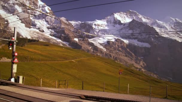 Pan Eiger Hora Alp Létě Zahrnuje Výhledy Vlakové Tratě Krásný — Stock video