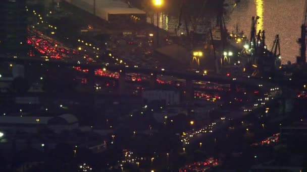 Longa Filmagem Movimentado Rio Janeiro Noite Incluindo Baía Guanabara Filmado — Vídeo de Stock