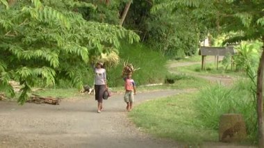 Bali, Endonezya - 2013 yaklaşık: Wide pan kafasına sopa taşıyan insanların vurdu