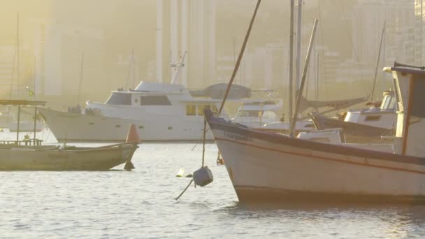 里约热内卢 2013年6月20日 在金色的阳光下 瓜纳巴拉湾的各种船只 2013年6月19日摄 — 图库视频影像