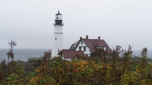Portland Head Işık Cape Elizabeth Maine Çevredeki Binalara Kulenin Tepesinde — Stok video
