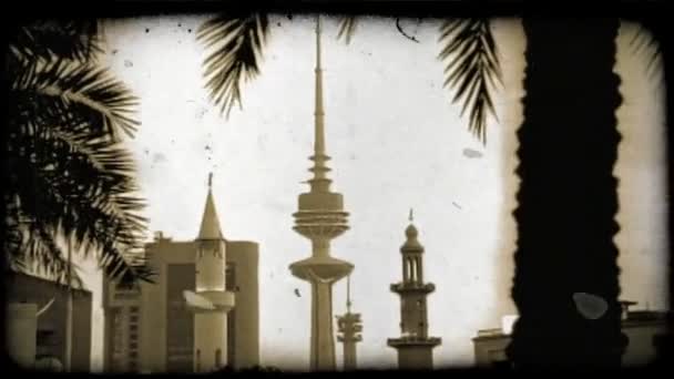 Sepia Toned Shot Kuwaitee Sky Scrapers Palm Trees Klip Video — Stok Video