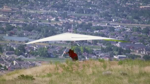 Person Hang Glider Taking Side Hill Soars South Salt Lake — Stock Video