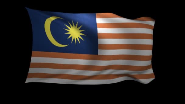 Flag Malaysia Waving Wind Black Background Background Alpha Channel — Stock Video