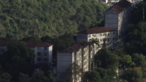 Imágenes Inclinadas Colinas Casas Río Janeiro Incluyendo Una Vista Del — Vídeos de Stock