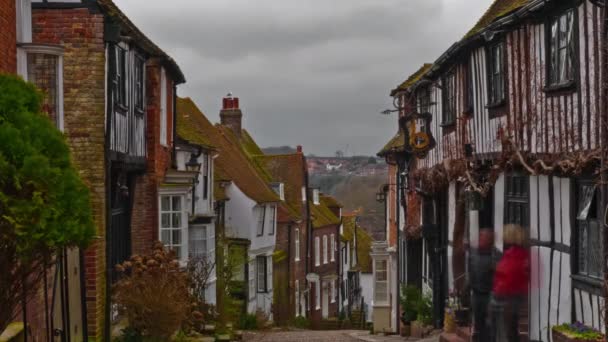 Timelapse Záběr Pannu Ulice Žitě East Sussex Ukazuje Dlážděné Ulici — Stock video
