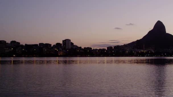 Loagoa Rodrigo Freitas Tramonto Padelle Fotografiche Rivelare Orizzonte Serale Rio — Video Stock