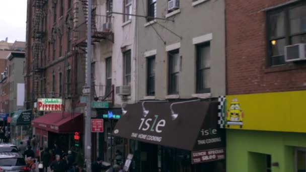 Dolly Filmou Pequenas Empresas Numa Rua Nova Iorque Parte Inferior — Vídeo de Stock