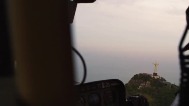 Зйомки Христа Відкупителя Статуя Від Всередині Вертольота Ріо Жанейро Бразилія — стокове відео