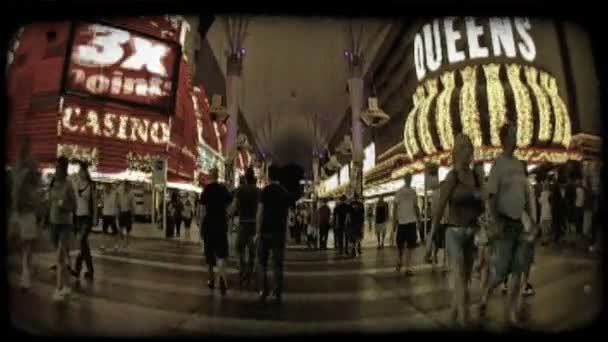 Many People Walk Vegas Crosswalk Flashy Casino Lights Background Night — Stock Video