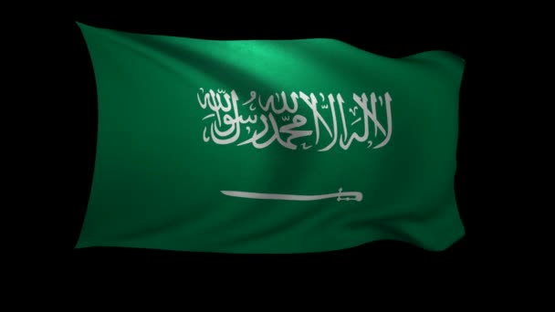 Прапор Саудівської Аравії Розмахуючи Вітер Чорному Тлі Фон Альфа Канал — стокове відео