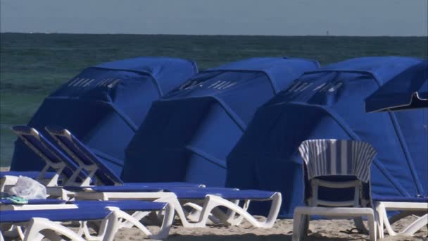 Shot Beach Canopies Miami Windy Day — Stock Video