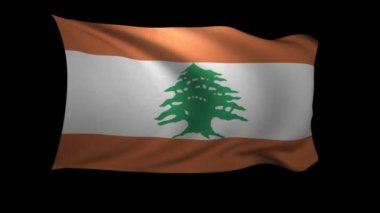 Lübnan siyah arka plan üzerine rüzgarda sallayarak bayrak. Arka plan bir alfa kanalı olduğunu