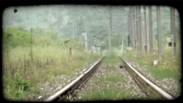 鉄道のショットをどちら側でもフィールドを追跡します ビンテージの様式化されたビデオ クリップ — ストック動画