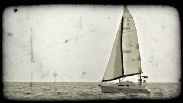 Lone Sailboat Manned Two People Moves Rocky Waters Southern California — Stock Video