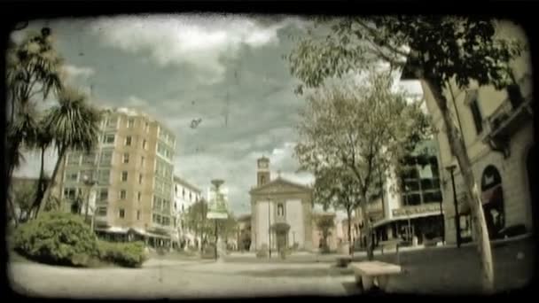 Tid Förflutit Folk Plaza Utanför Kyrka Italien Vintage Stiliserade Videoklipp — Stockvideo