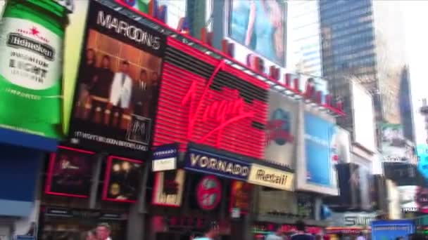New York Usa Mars 2015 Panorering Skott Några Tecken Times — Stockvideo