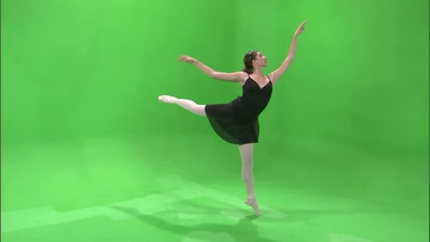 Klipp Ballerina Svart Dansar Grön Skärm — Stockvideo