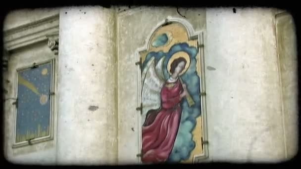天使演奏长笛般在意大利绘画的镜头 复古风格化视频剪辑 — 图库视频影像