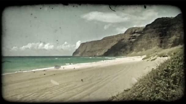 Сцена Пляже Гавайях Огромный Песчаный Пляж Усеянный Людьми Прозрачная Голубая — стоковое видео