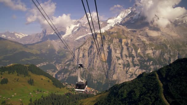 Panning Shot Swiss Alps Shot Starts Left Shot Aerial Tram — Stock Video