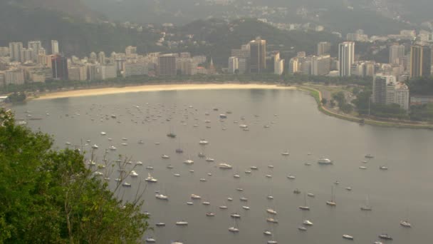 Hermosa Vista Flotante Sobre Montaña Corcovado Río Janeiro Vista Está — Vídeos de Stock