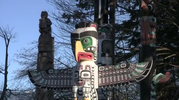 Vancouver Canada October 2012 Totem Poles Stanley Park — Stock Video