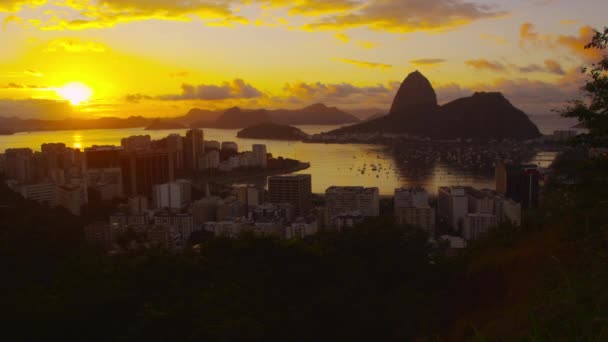 Lenyugvó Nap Botafogo Öbölre Atlanti Óceán Rio Janeiro Brazília Nap — Stock videók