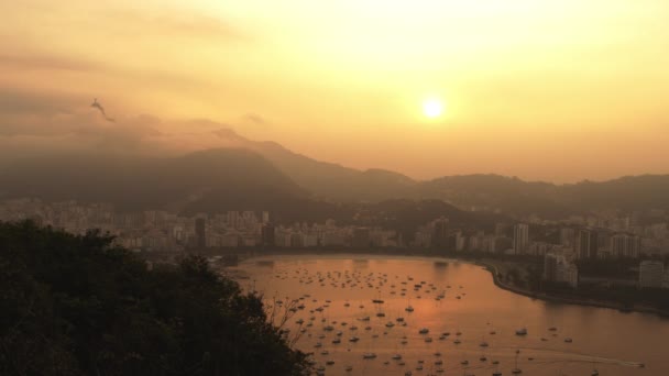 Aerial View Rio Janeiro Brazil Cristo Redentor Statue Sugarloaf Mountain — Stock Video