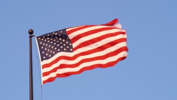 ユタ州ソルトレーク シティーの空に対する風の中のアメリカの旗 — ストック動画