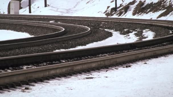 Close Tiro Estático Curva Férrea Tiro Inverno — Vídeo de Stock