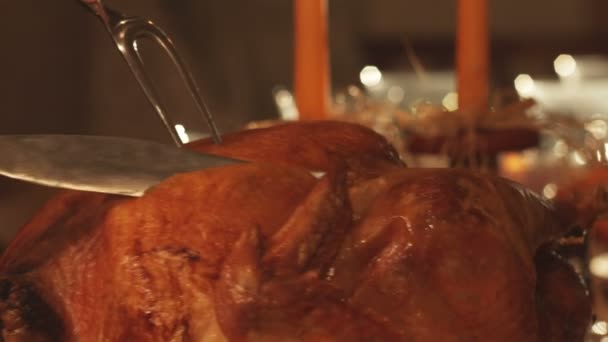Woman Carves Turkey Thanksgiving — Stock Video