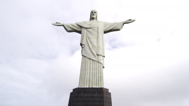 Rio Janeiro Monumentale Sculptuur Van Christus Naar Verlosser Bovenop Corcovado — Stockvideo