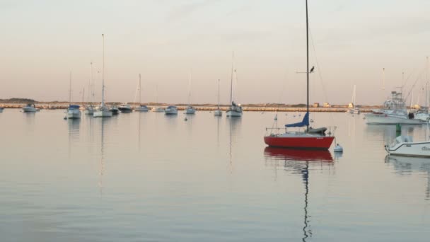 Vue Ensemble Des Bateaux Port Quand Passe Arrière Plan — Video