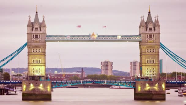 Caducidad Del Puente Torre Sobre Río Támesis Londres Atardecer — Vídeo de stock