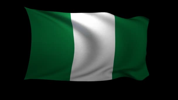 黒い背景に風になびかせてナイジェリアの旗 背景がアルファ チャネルです — ストック動画