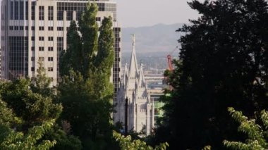 Yan açı Salt Lake City, Ut Latter-Day Saints Tapınağı İsa Mesih Kilisesi ağaçları ile vurdu