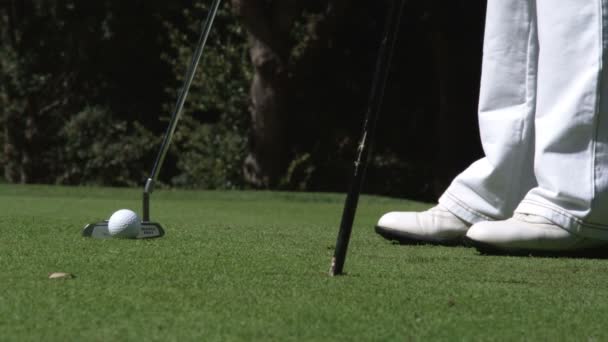 プンタ イタリアの穴にゴルフボールを入れてゴルファーのショットを閉じる — ストック動画
