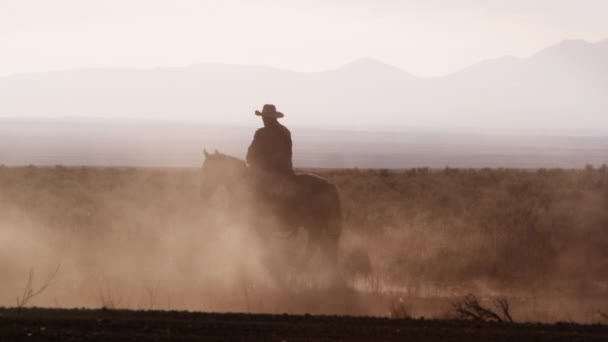 Silhueta Câmara Lenta Disparada Por Dois Cowboys Queima Roupa — Vídeo de Stock